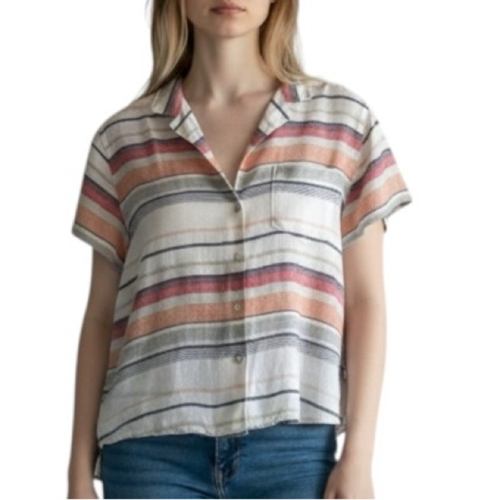 Rails linen blend striped short sleeve button down top Sz S excellent condition